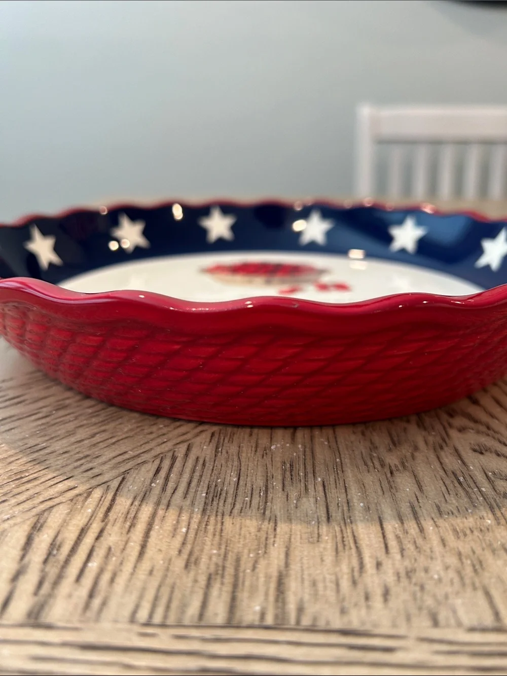 Cherry Pie Ceramic Pie Plate - Navy Blue and Red Star Rim